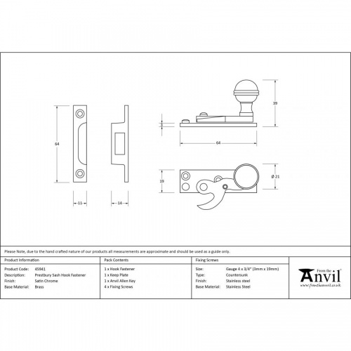 Satin Chrome Prestbury Sash Hook Fastener